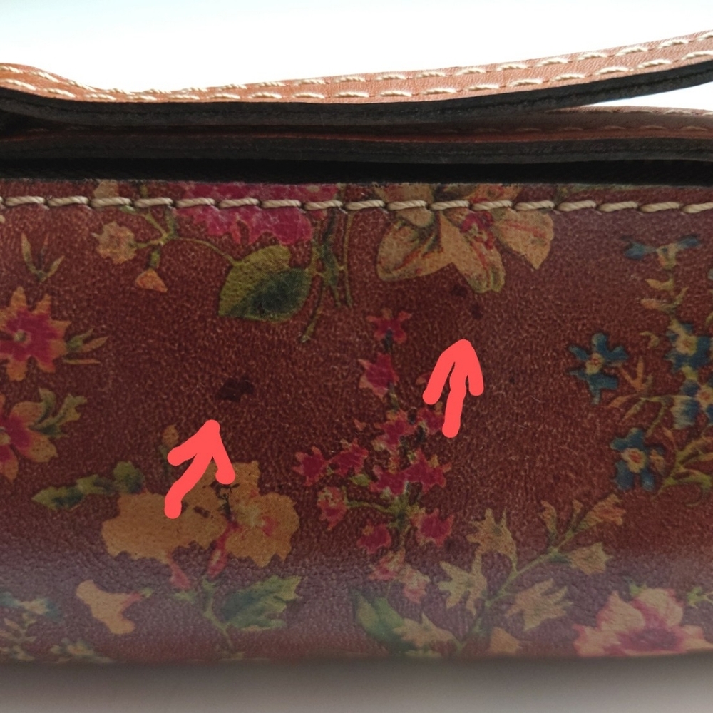 PATRICIA NASH Italian Leather Oblong Wristlet Pouch Makeup Case Floral Brown - Picture 6 of 10